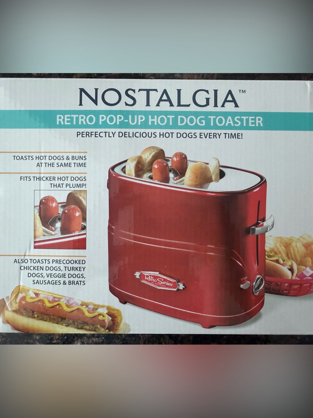 Nostalgia Red Retro Pop-Up Hot Dog Toaster